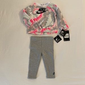 BRAND NEW Nike 2-Piece Hot Pink & Dark Grey Tie-Dye Sweatshirt & Leggings (9M)